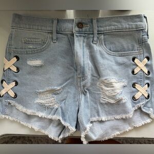 Hollister Blue Distressed Jean Shorts with Side Lacing